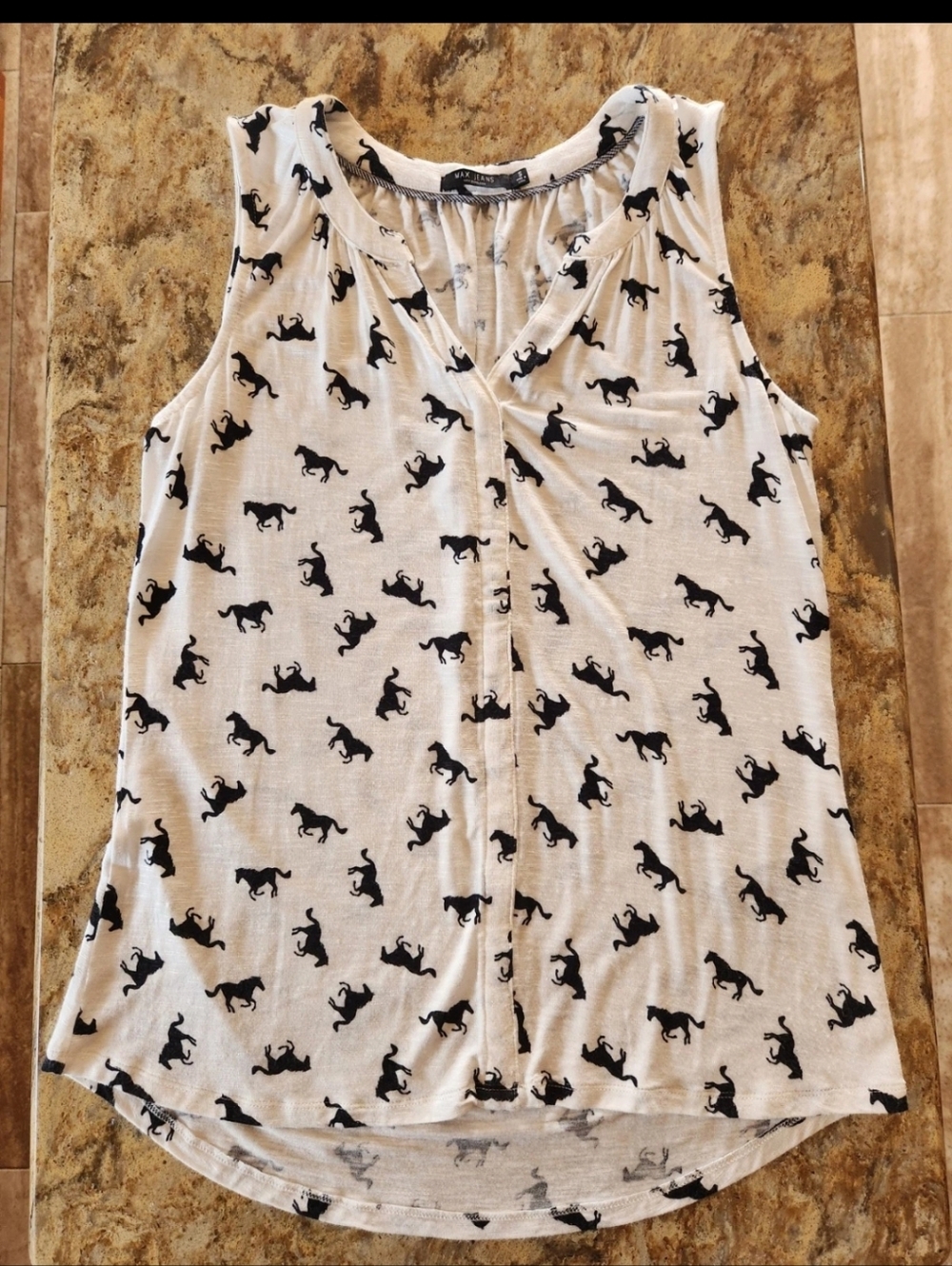 Horse Lovers! MAX JEANS Ivory And Black Equestrian Print Sleeveless Top Size S